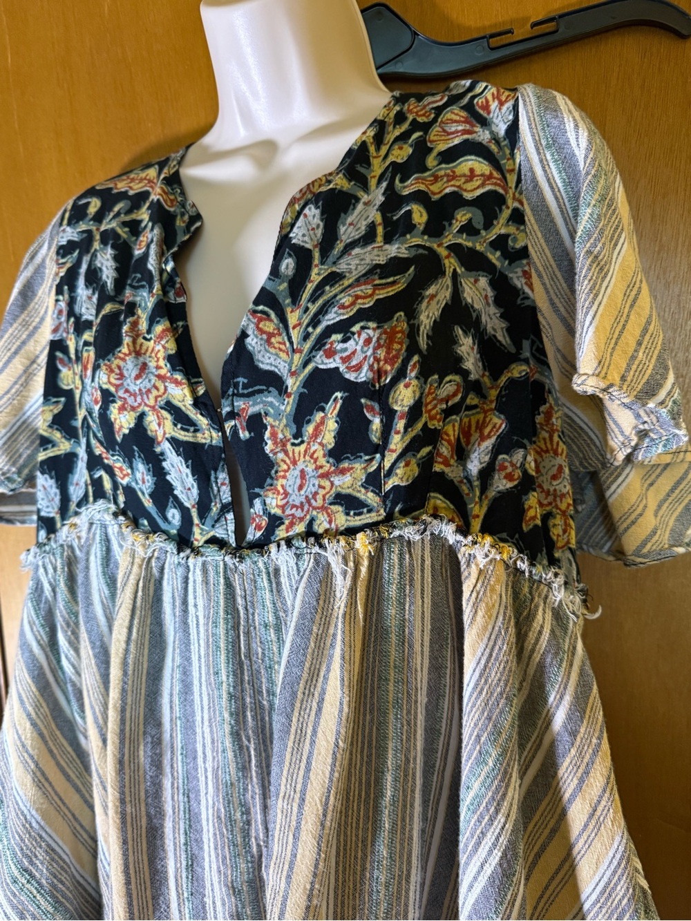Free People Mixed Print Peasant Blouse in Black, Green, Cream - Picture 3 of 12